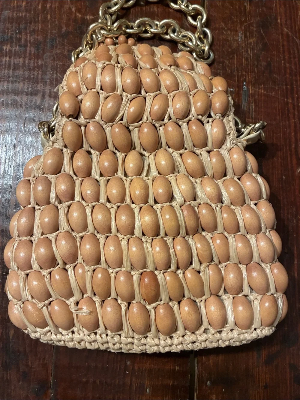 Vintage Jana straw/wood bead  shoulder bag